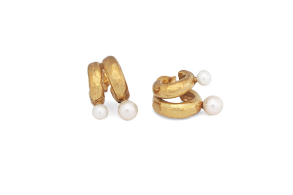 Double Roly Poly Hoops w/ Pearls - Gold