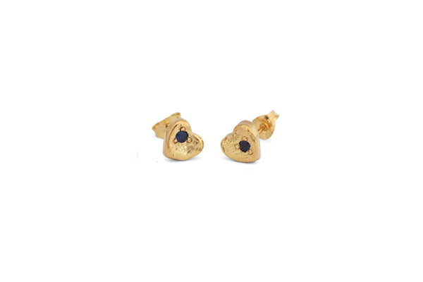 Sweetheart Studs w/ Sapphires - Gold